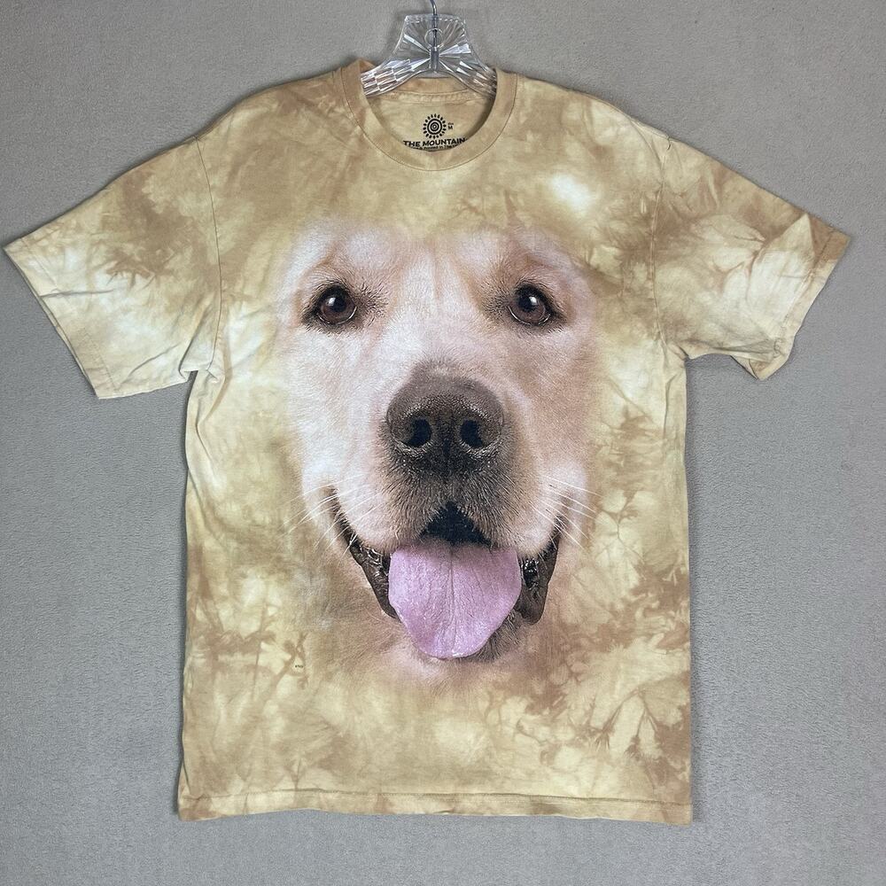The Mountain Tee Mens M Brown Tie-Dye Golden Retriever Print Short Sleeve